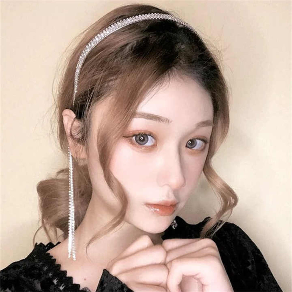 Women Shiny Chic Crystal Hanging Hair Band