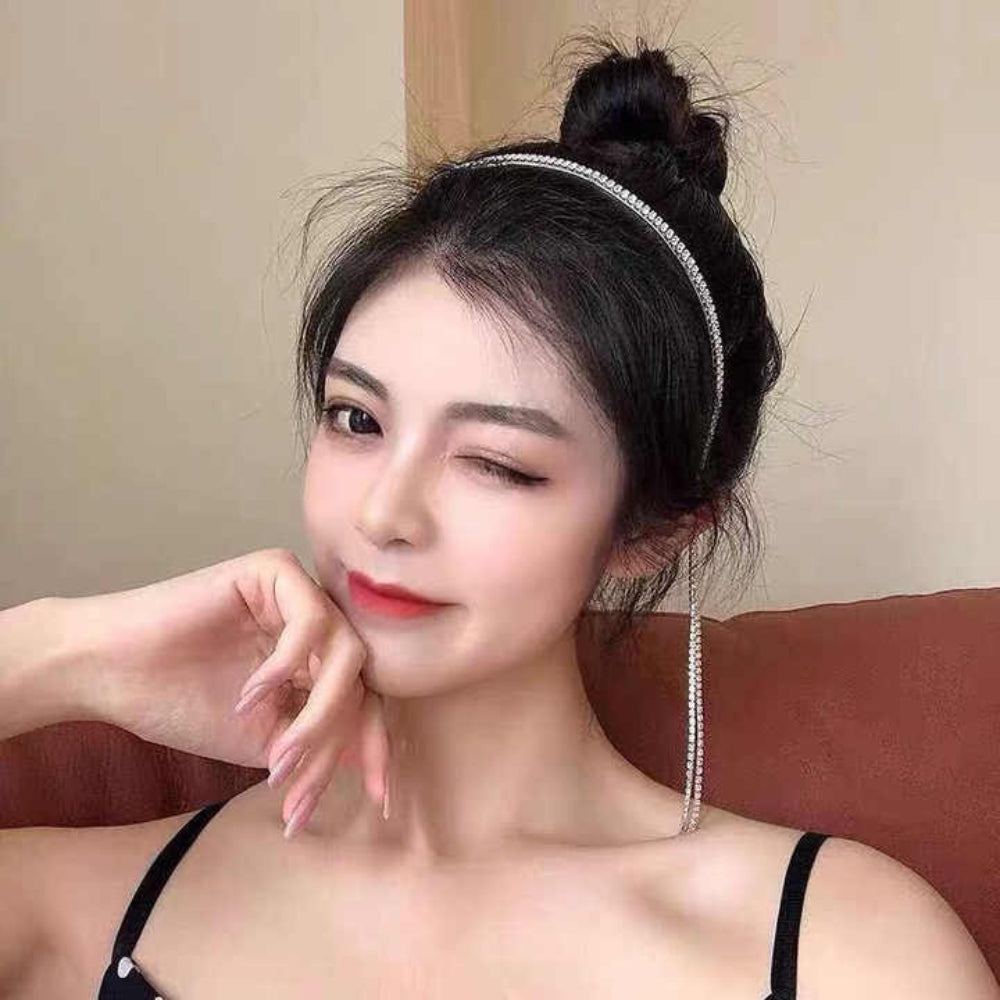 Women Shiny Chic Crystal Hanging Hair Band