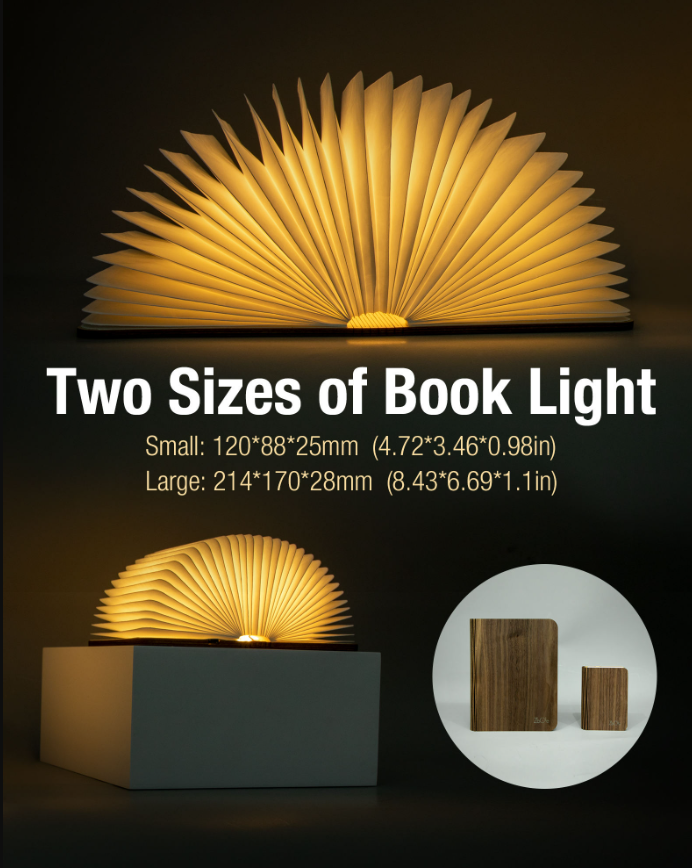 USB Rechargeable Wooden Folding Book Lamp