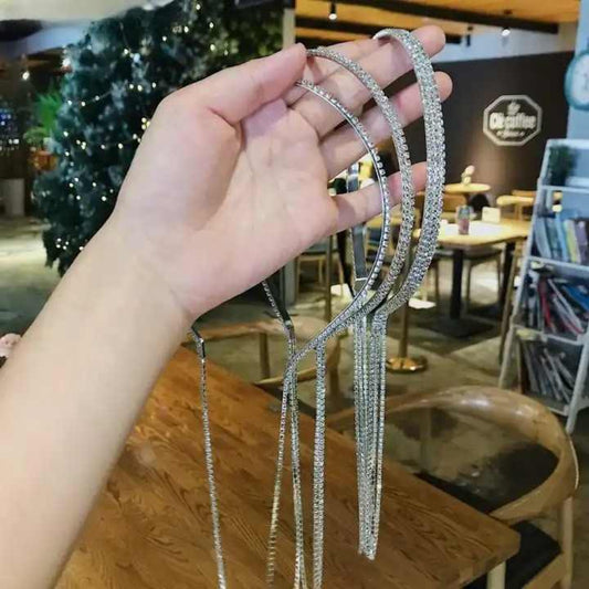 Women Shiny Chic Crystal Hanging Hair Band
