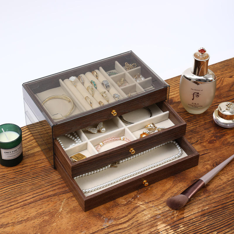 Luxury Wooden Jewelry Box With 3 Drawers