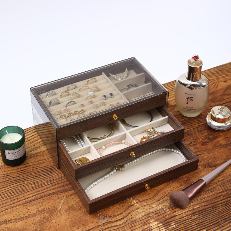 Luxury Wooden Jewelry Box With 3 Drawers