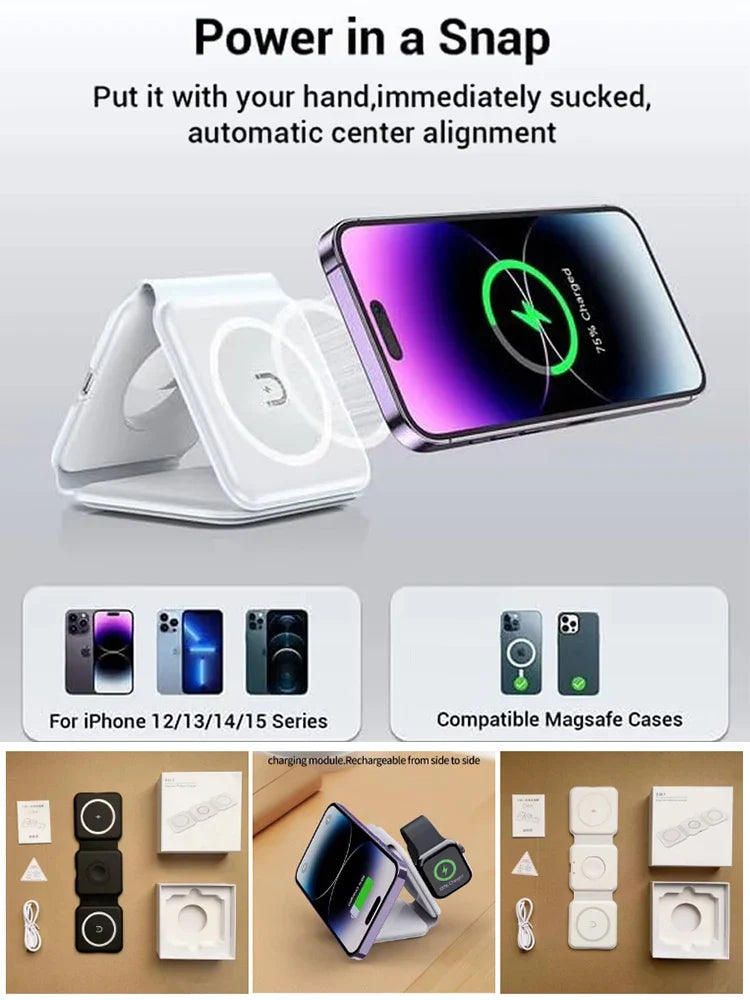 3 in 1 Foldable Magnetic Magsafe Wireless Charging Station