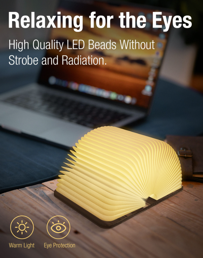 USB Rechargeable Wooden Folding Book Lamp