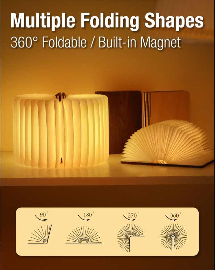 USB Rechargeable Wooden Folding Book Lamp