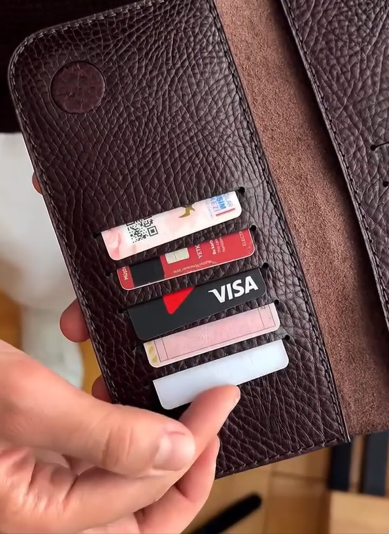 Handmade Bifold Leather Phone Wallet With Magnets