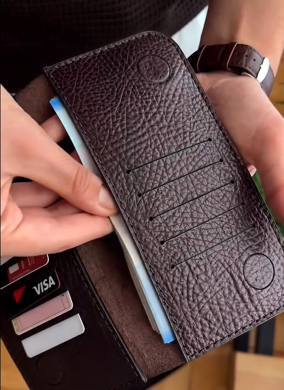 Handmade Bifold Leather Phone Wallet With Magnets