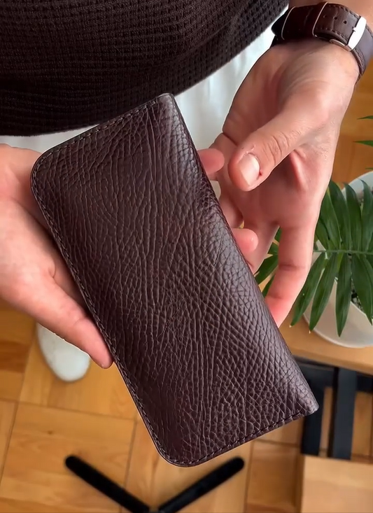 Handmade Bifold Leather Phone Wallet With Magnets