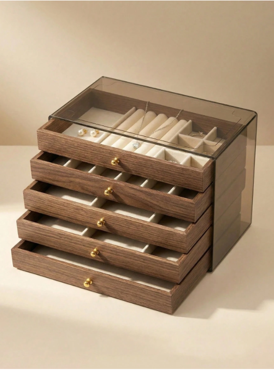 Luxury Wooden Jewelry Box With 5 Drawers