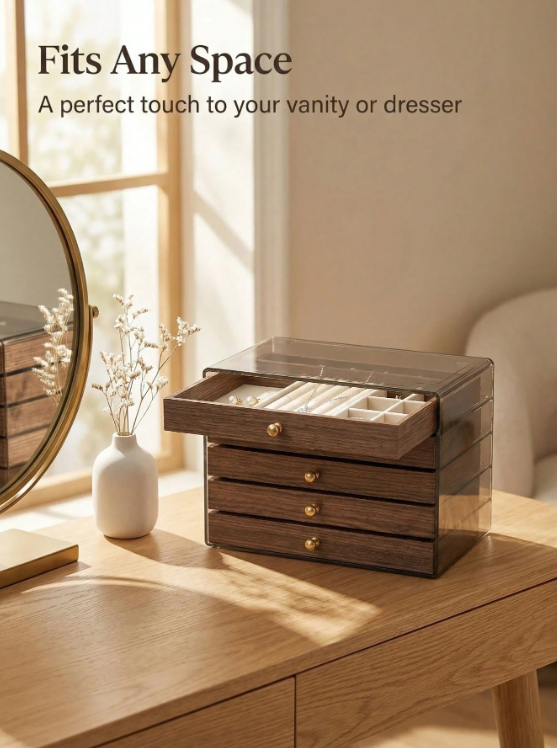 Luxury Wooden Jewelry Box With 5 Drawers