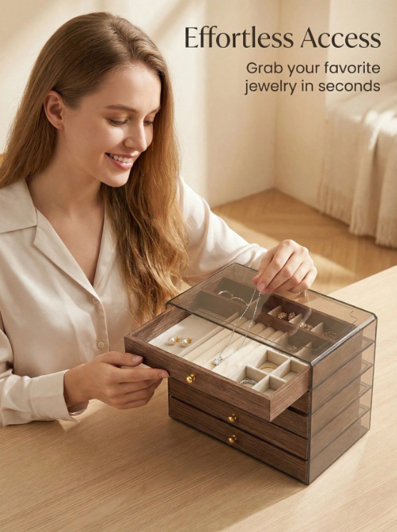 Luxury Wooden Jewelry Box With 5 Drawers