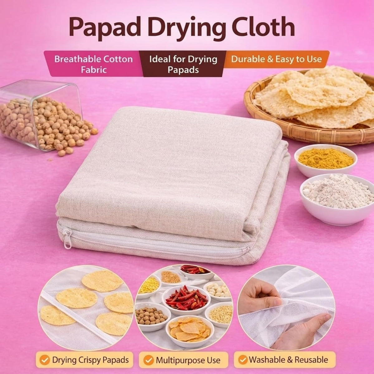 Universal Hygienic Sun Drying Mat for Masala, Haldi, Rice and more